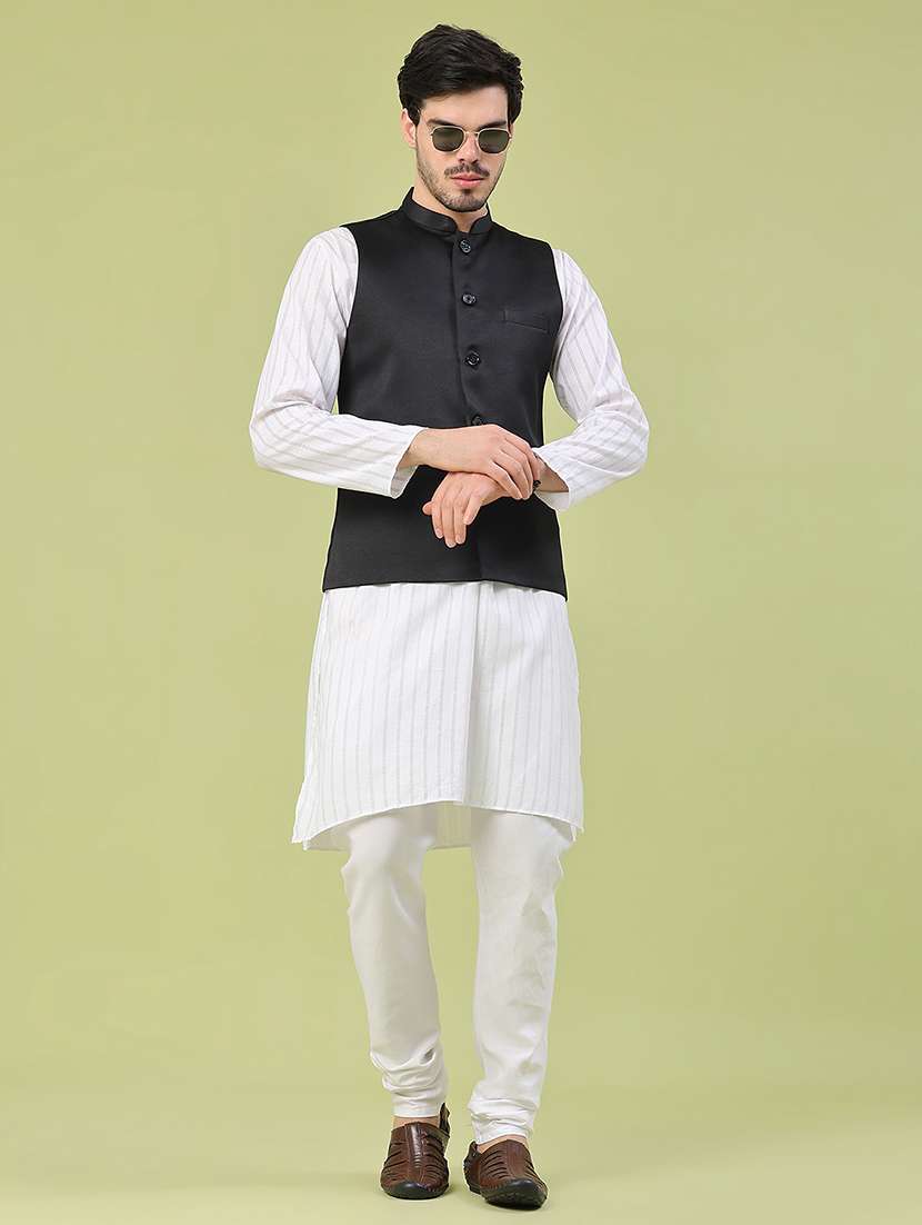 men solid mandarin neck regular fit nehru jacket - 22438642 -  Standard Image - 5