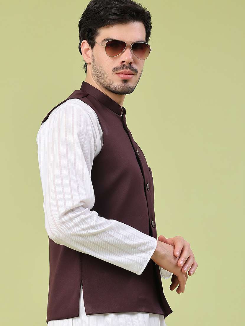 men solid mandarin neck regular fit nehru jacket