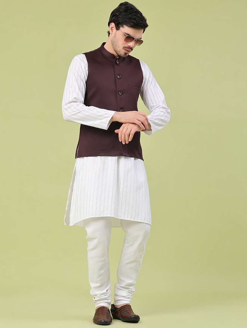 men solid mandarin neck regular fit nehru jacket - 22438643 -  Standard Image - 5