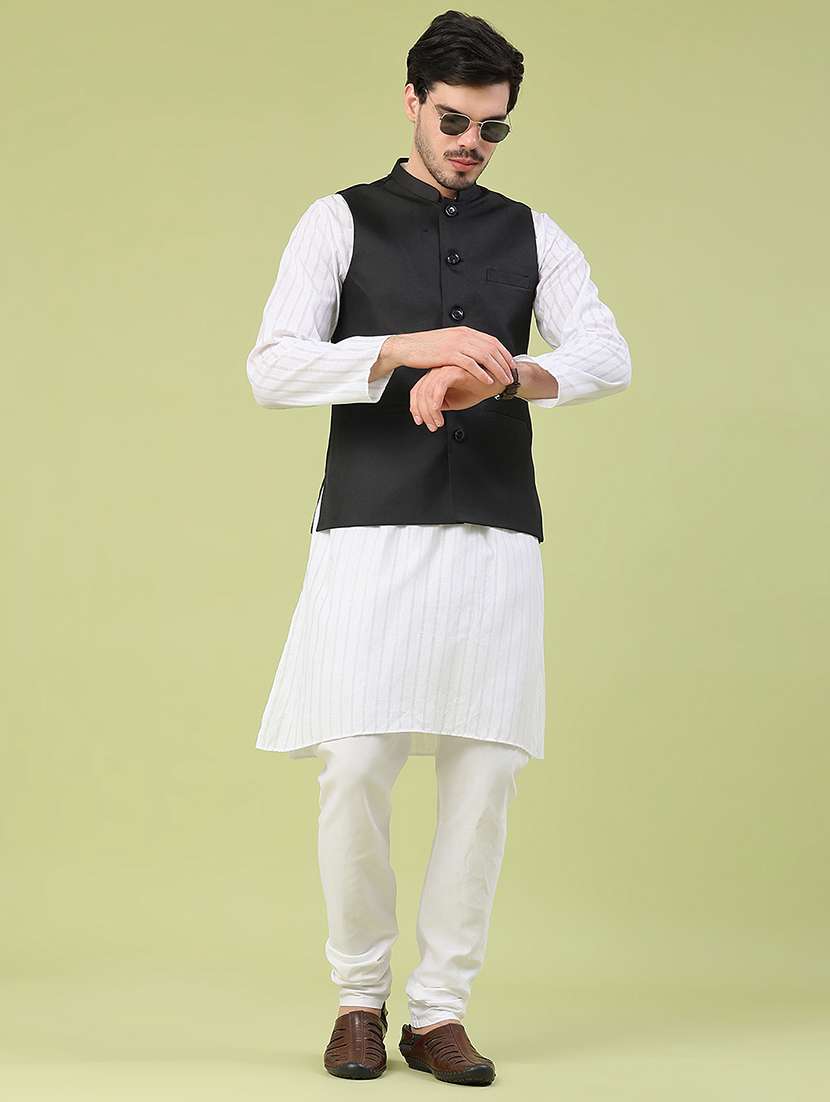 men solid mandarin neck regular fit nehru jacket - 22438645 -  Standard Image - 5