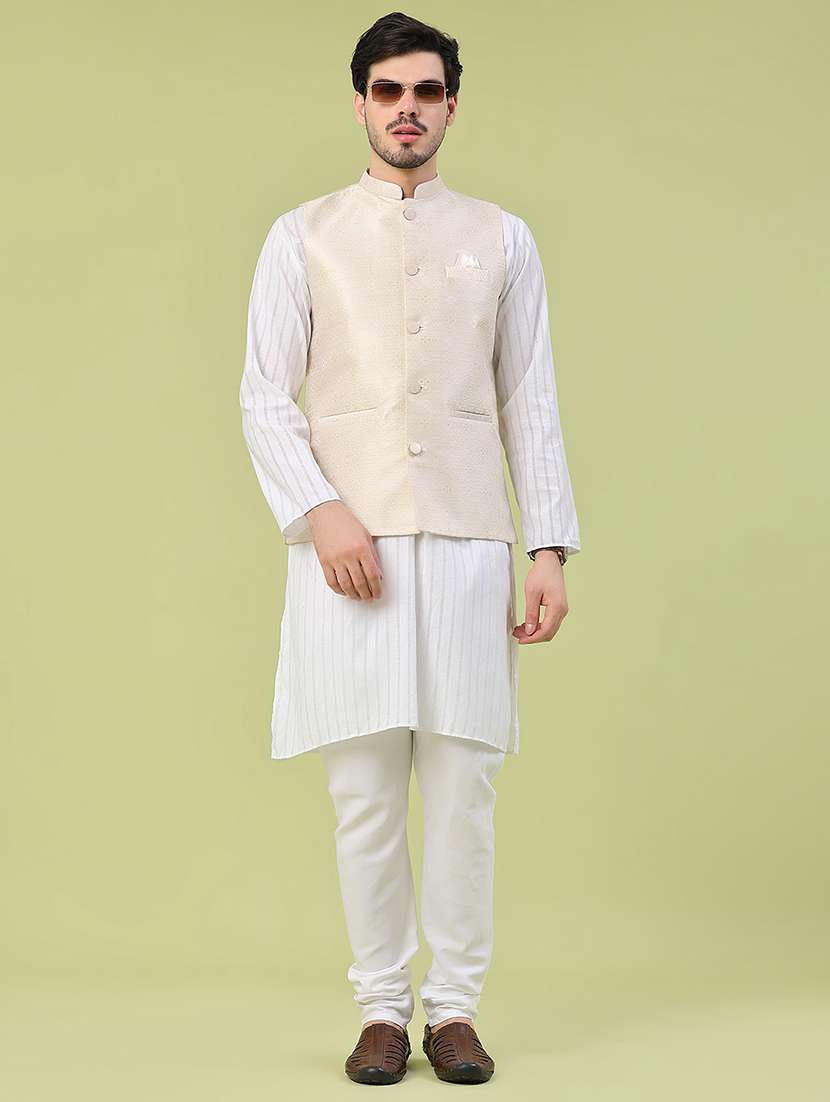 men self design mandarin neck regular fit nehru jacket - 22438646 -  Standard Image - 5