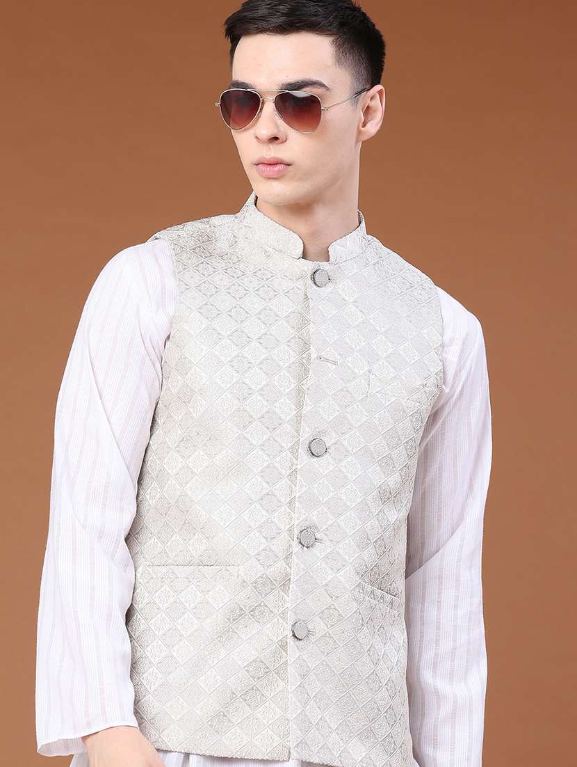 men self design mandarin neck nehru jacket