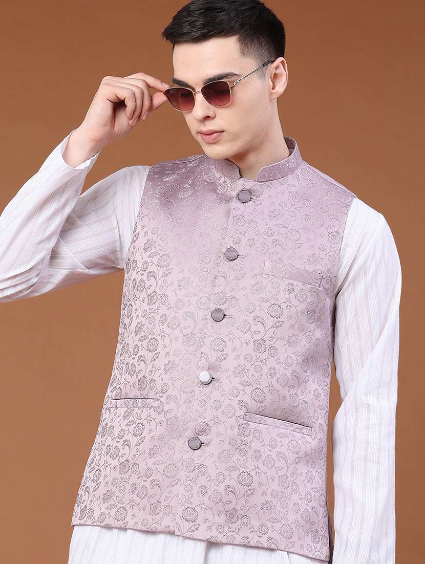 men self design mandarin neck nehru jacket