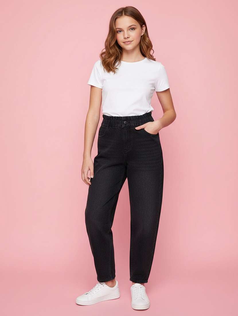 girls washed mid rise slouchy jeans