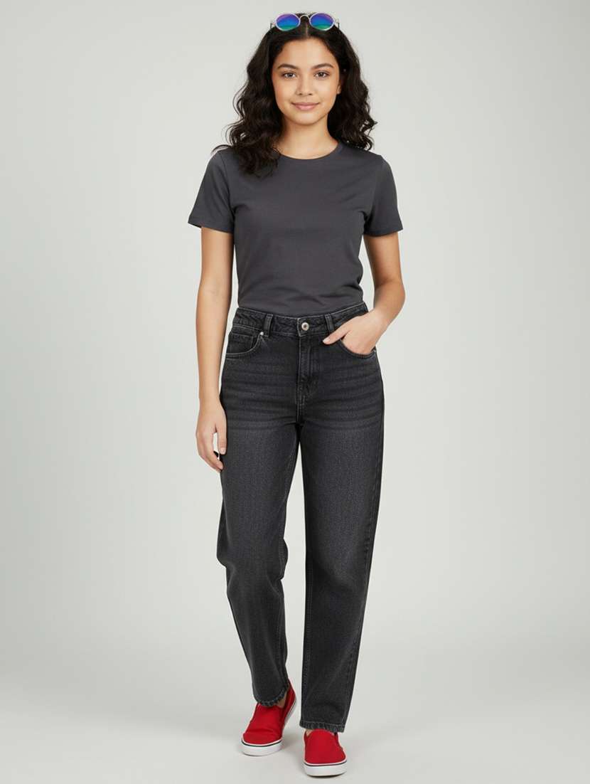 girls washed mid rise straight fit jeans
