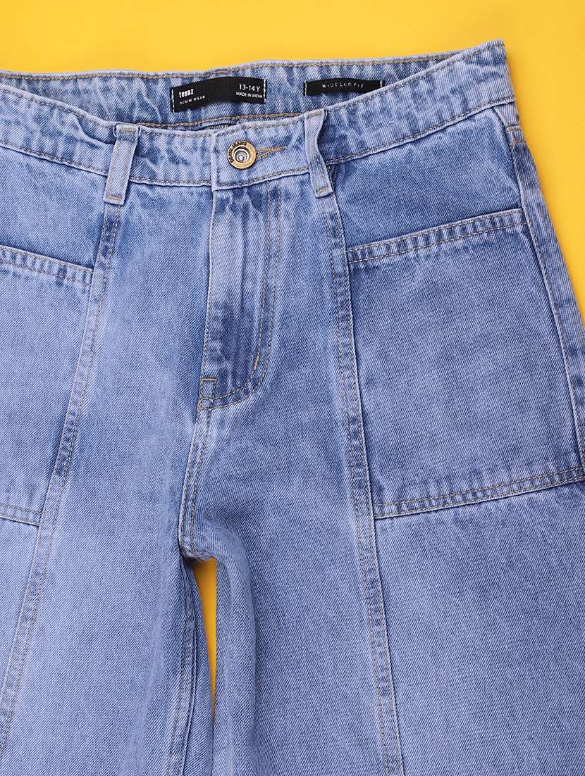 girls washed mid rise wide leg fit jeans - 22438685 -  Standard Image - 3