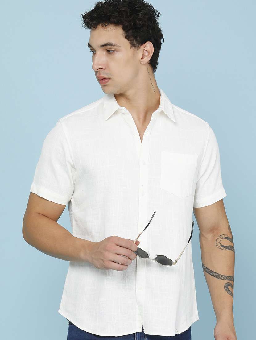 men solid short sleeve regular fit casual shirt