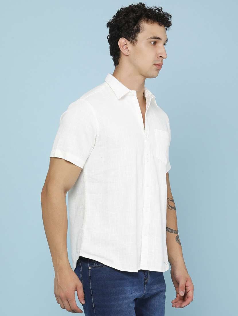 Men Solid Short Sleeve Regular Fit Casual Shirt - 22438755 -  Standard Image - 3
