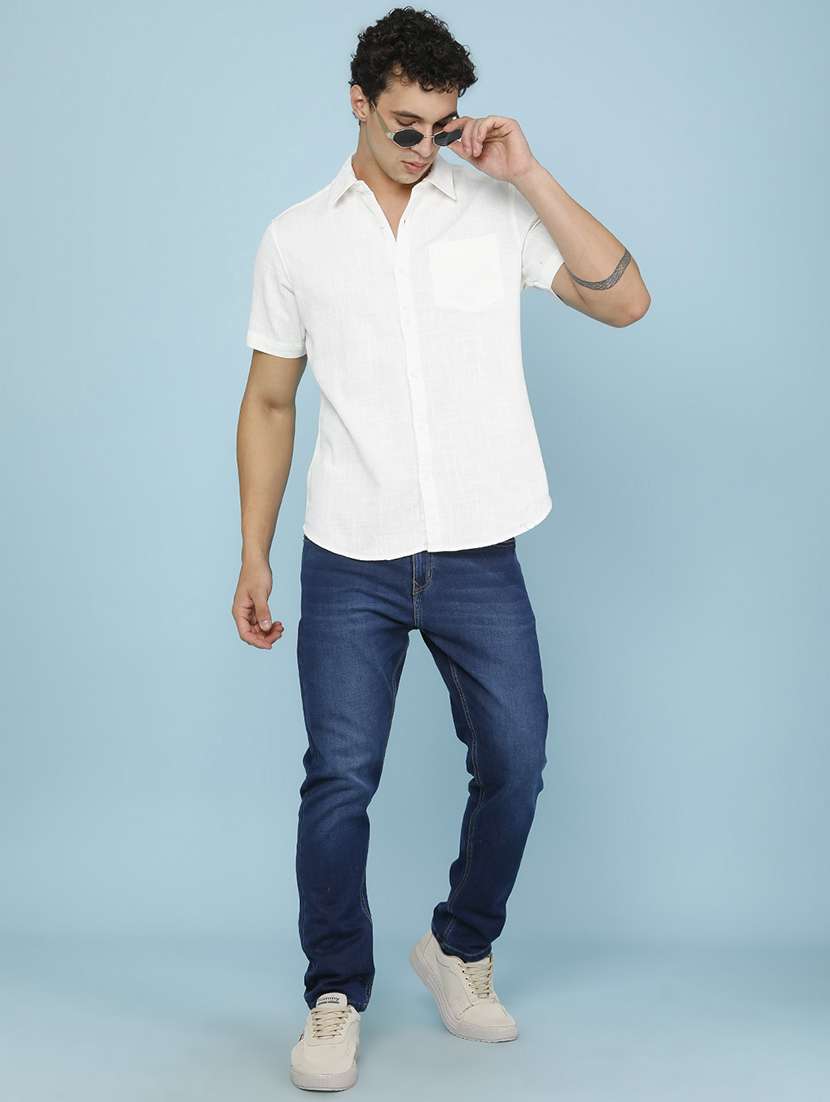 Men Solid Short Sleeve Regular Fit Casual Shirt - 22438755 -  Standard Image - 5