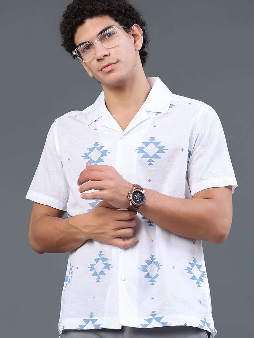 men printed short sleeve regular fit casual shirt