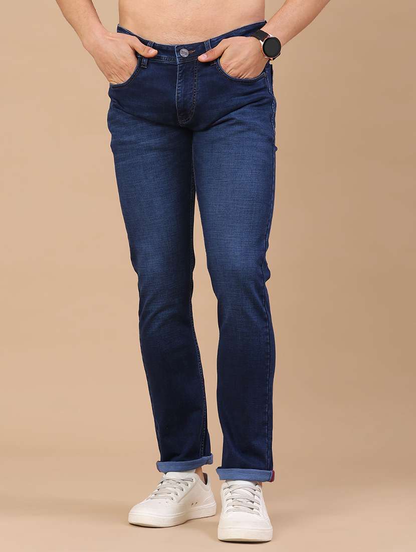 men washed mid rise full length slim fit jeans