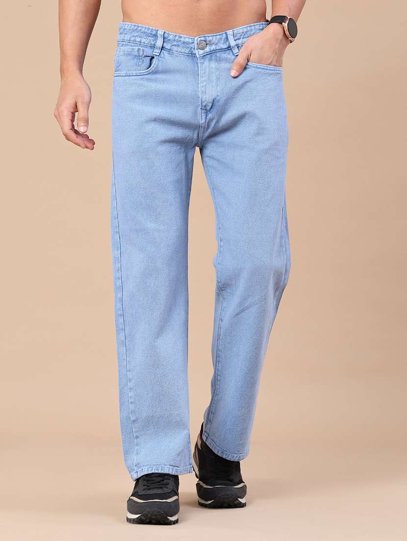 men plain mid rise full length straight jeans