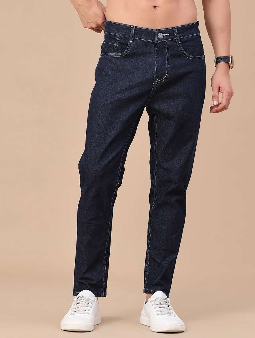 men plain mid rise full length slim fit jeans