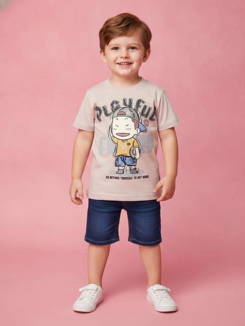 boys printed short sleeves regular fit t-shirt