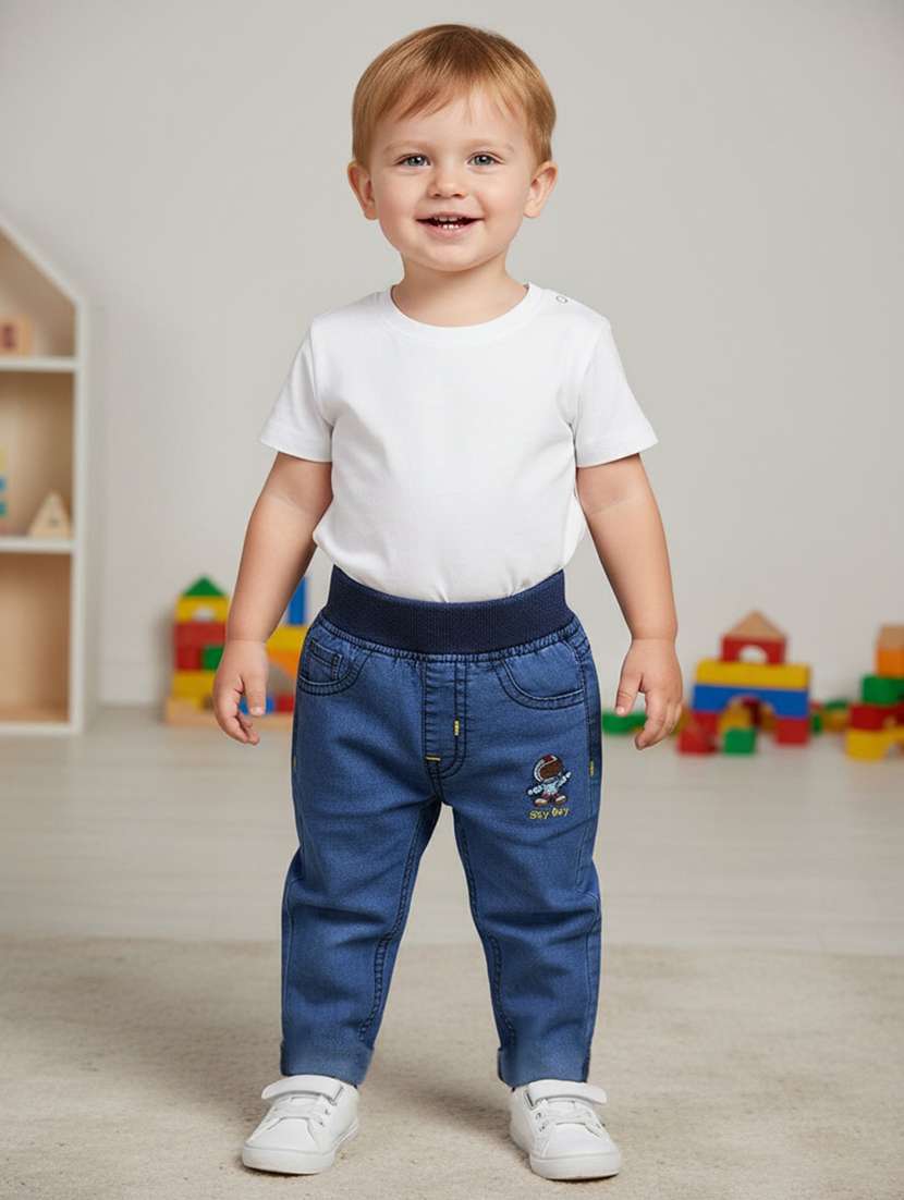boys embroidered mid rise slim fit jeans