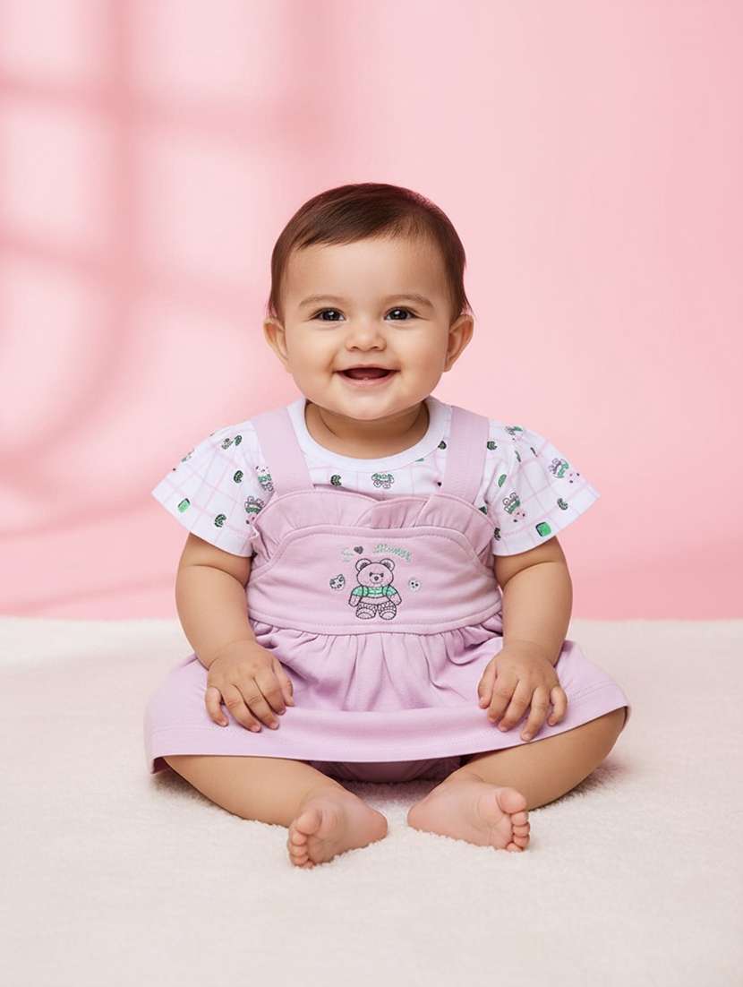 girls printed round neck frock with bloomer