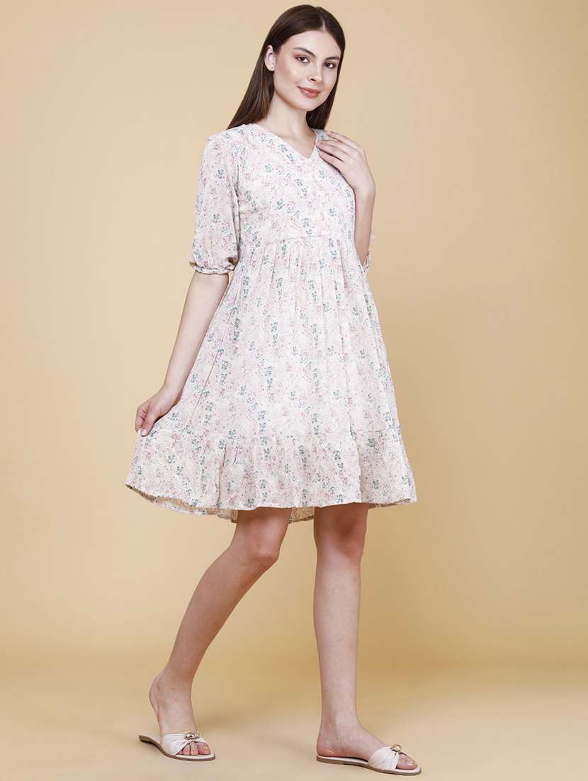 women printed v neck tiered dress - 22438996 -  Standard Image - 3
