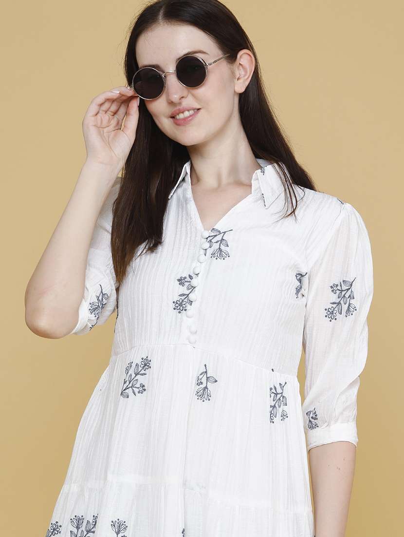 women embroidered collared tiered dress - 22438997 -  Standard Image - 5