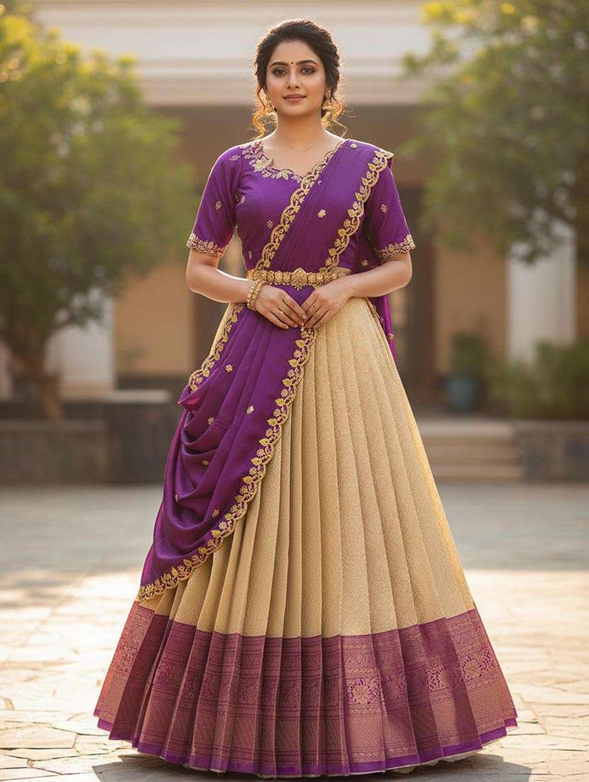 women self design flared unstitched lehenga choli set