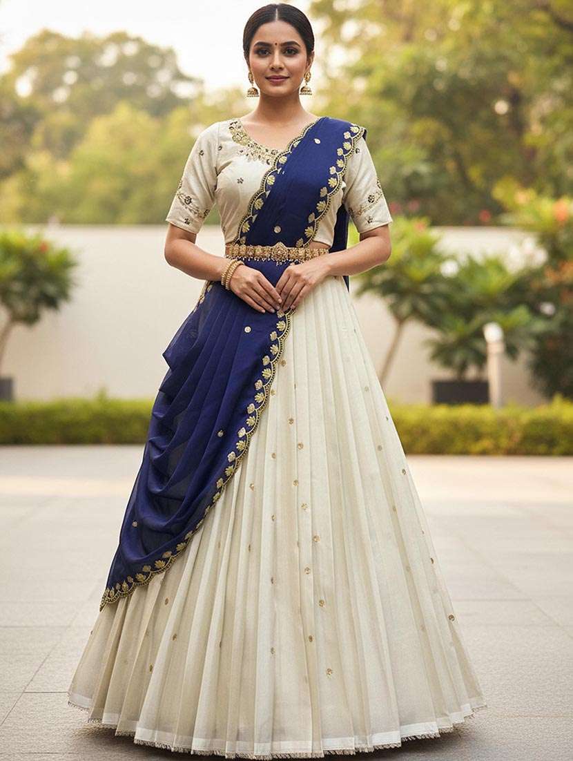 women embroidered flared unstitched lehenga choli set