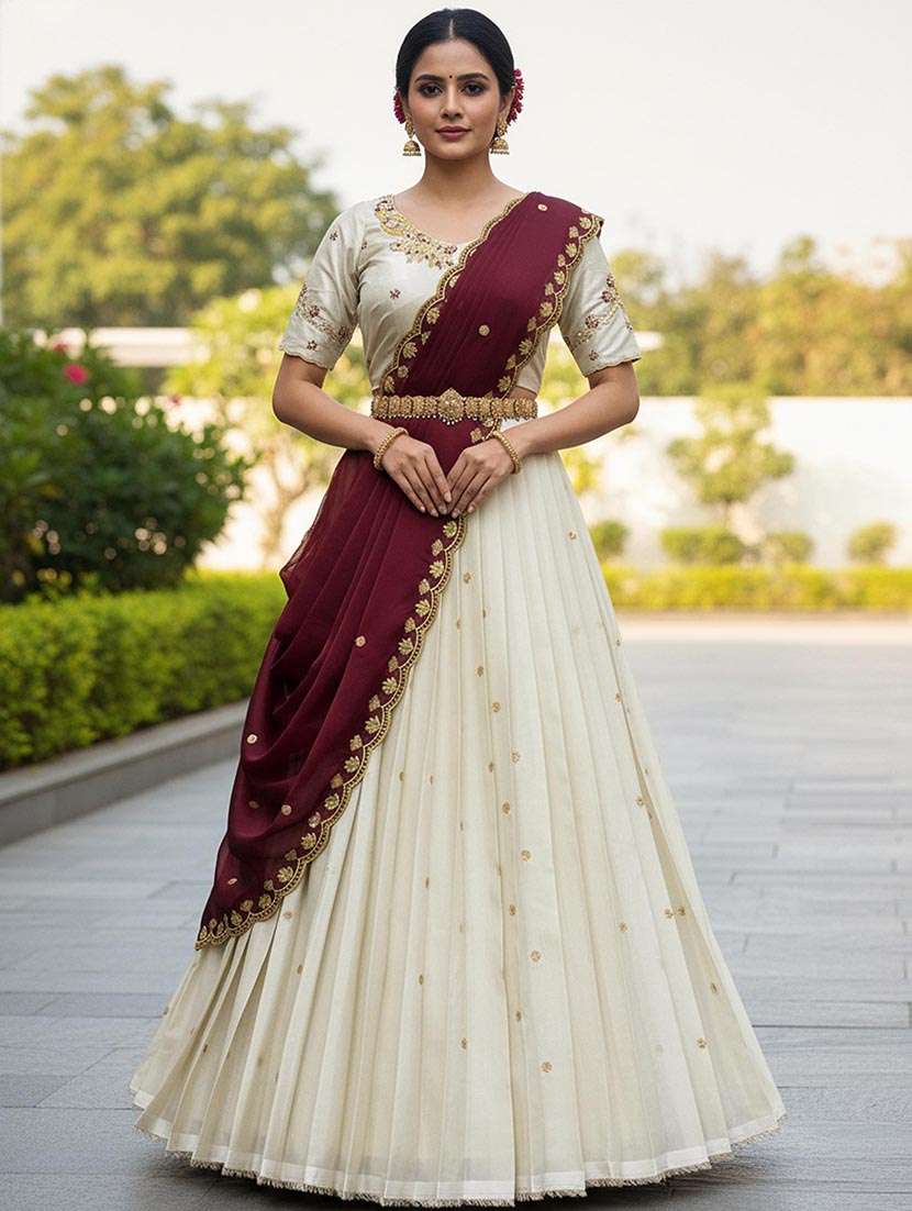 women embroidered flared unstitched lehenga choli set