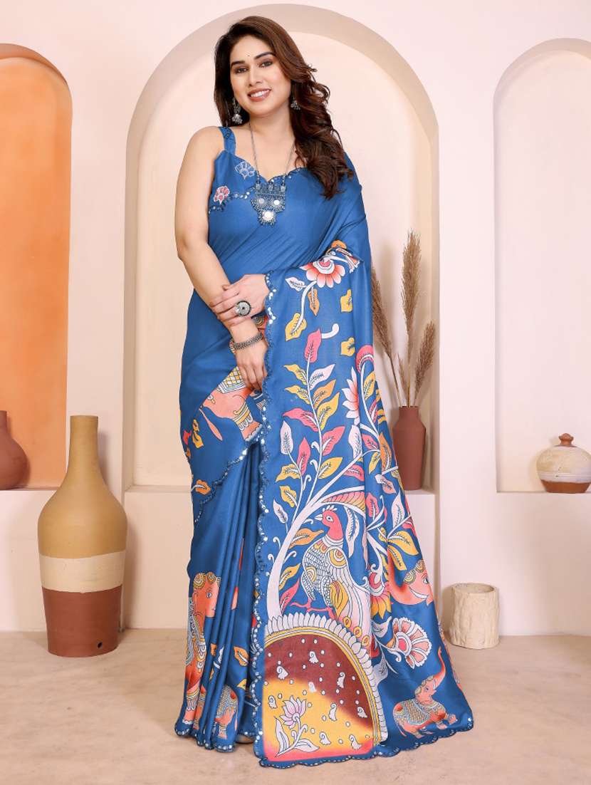 women kalamkari printed saree with blouse