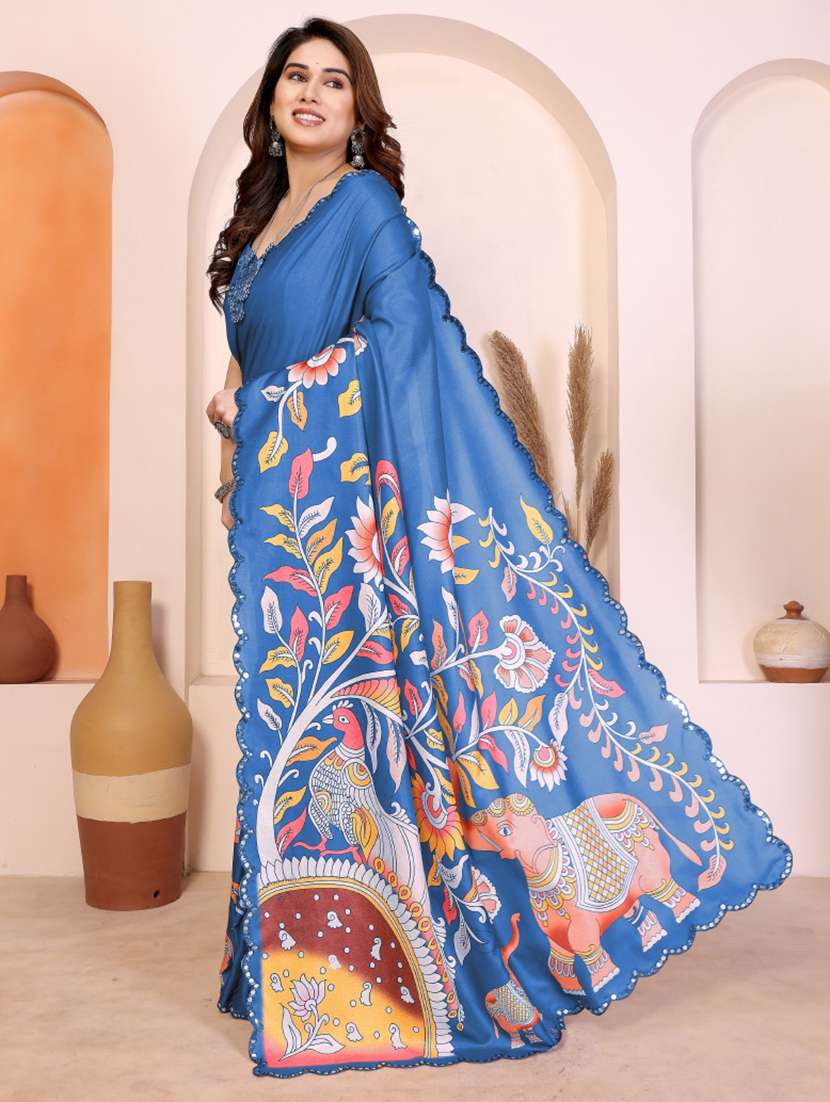 women kalamkari printed saree with blouse - 22439189 -  Standard Image - 3