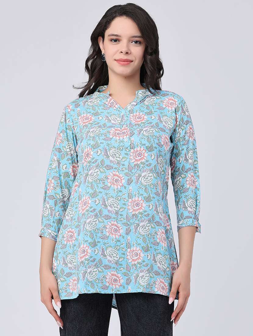 women floral three quarter sleeve straight kurti
