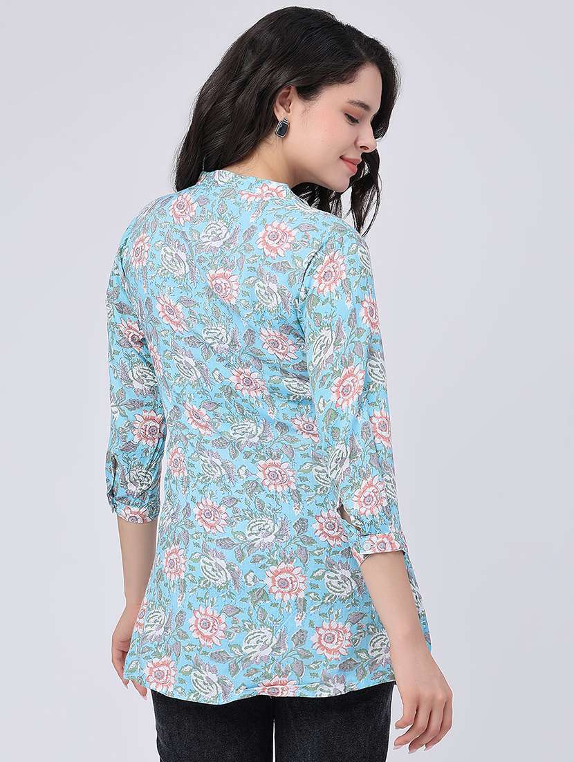 women floral three quarter sleeve straight kurti - 22439300 -  Standard Image - 3
