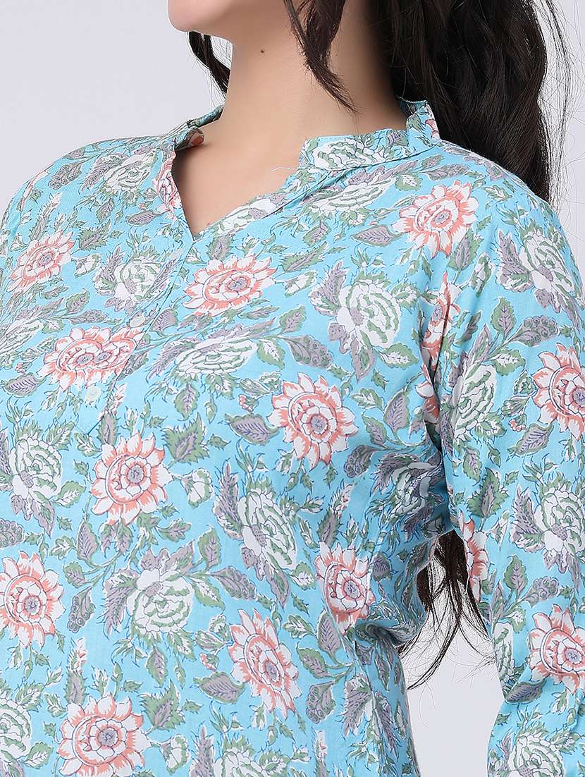 women floral three quarter sleeve straight kurti - 22439300 -  Standard Image - 5