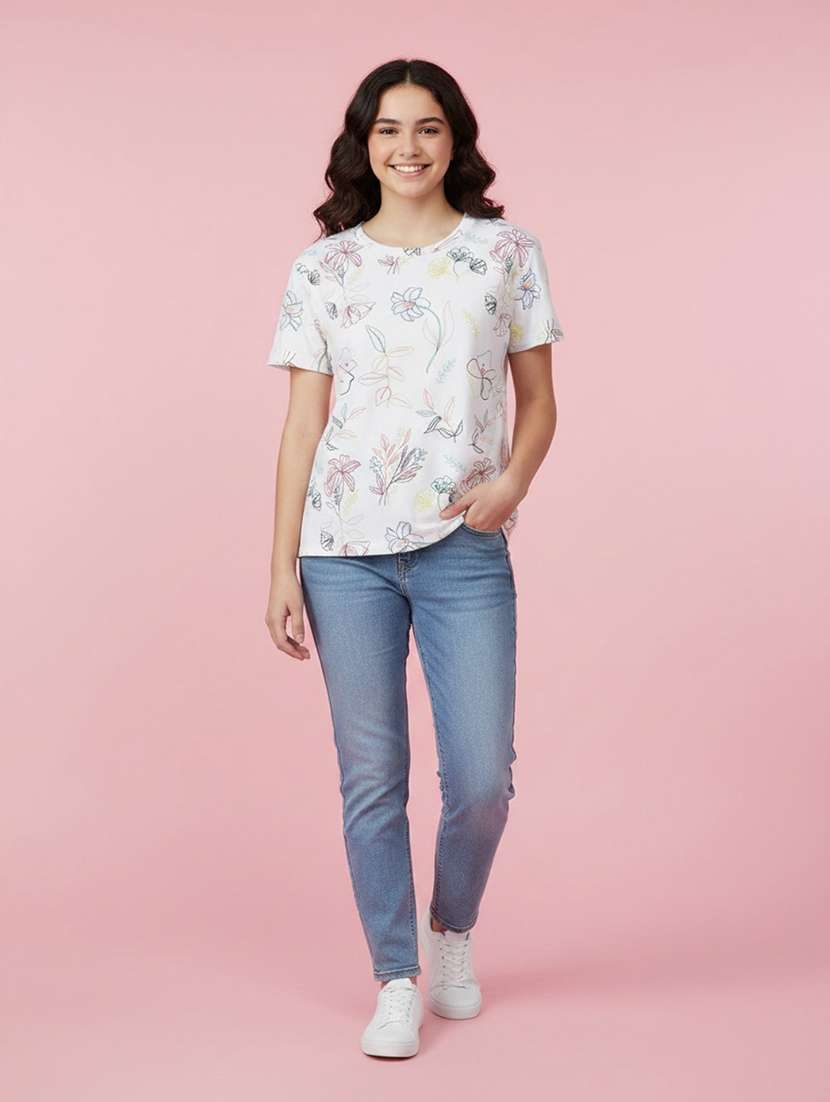 girls printed round neck short sleeves tee