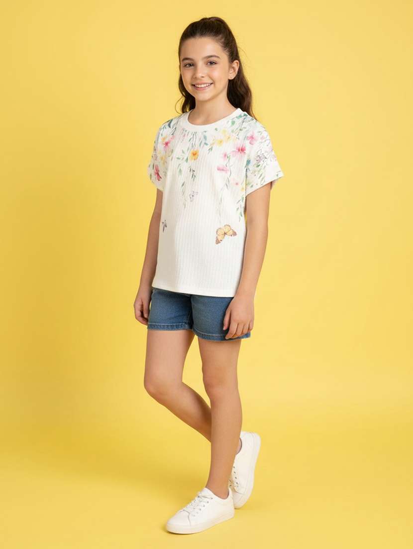  girls printed round neck short sleeves tee