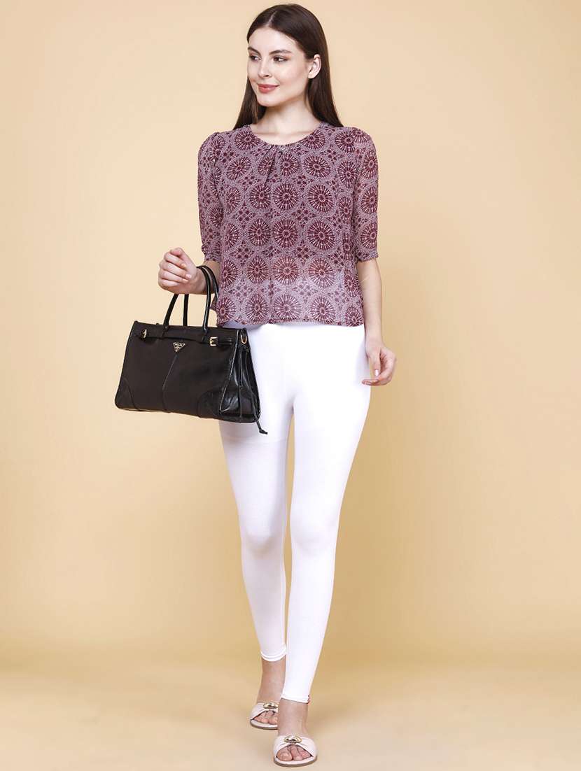 women printed round neck three quarter sleeves top - 22439445 -  Standard Image - 5