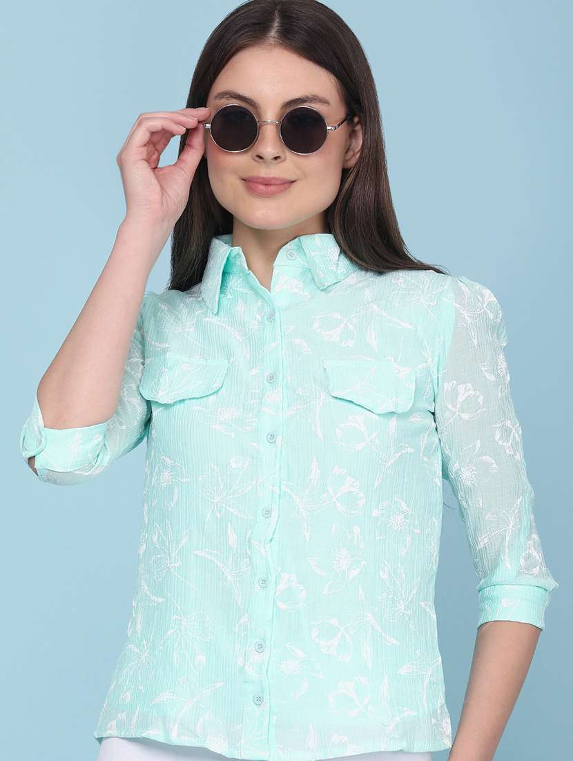 women printed three quarter sleeves regular shirt