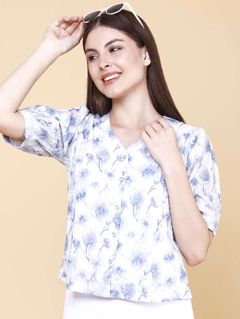 women printed three quarter sleeves regular shirt