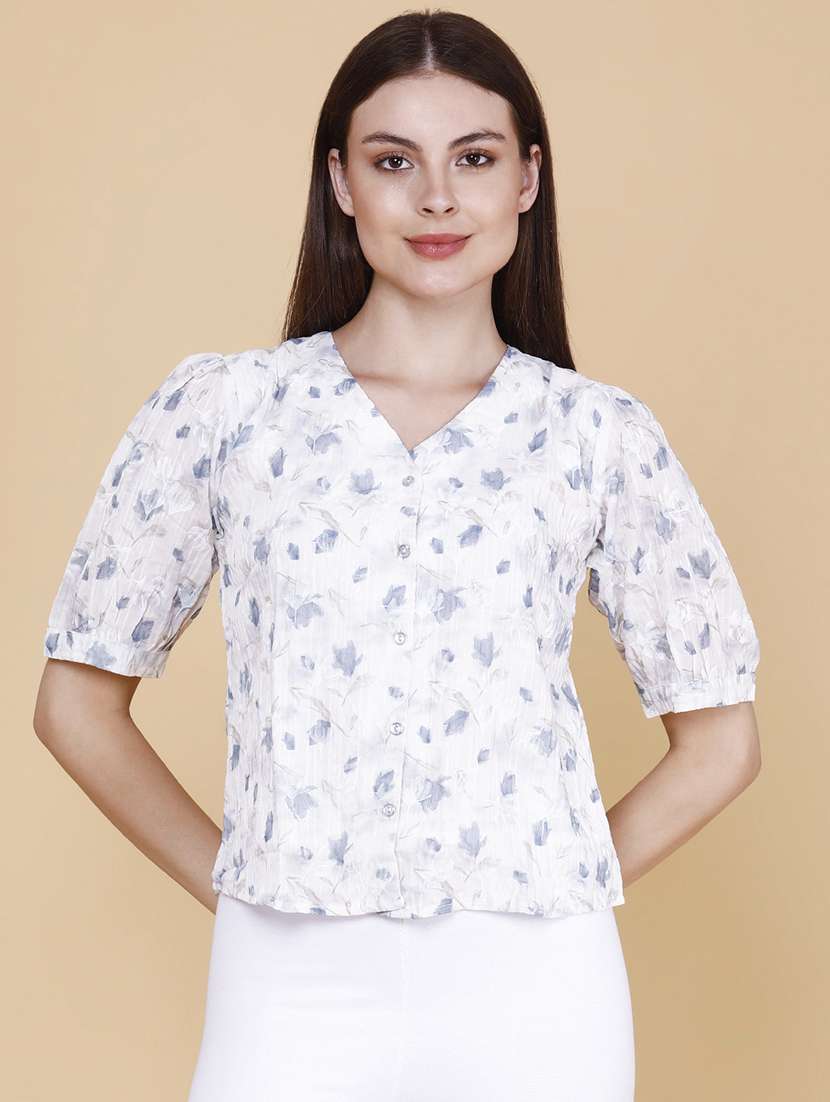 women printed three quarter sleeves regular shirt