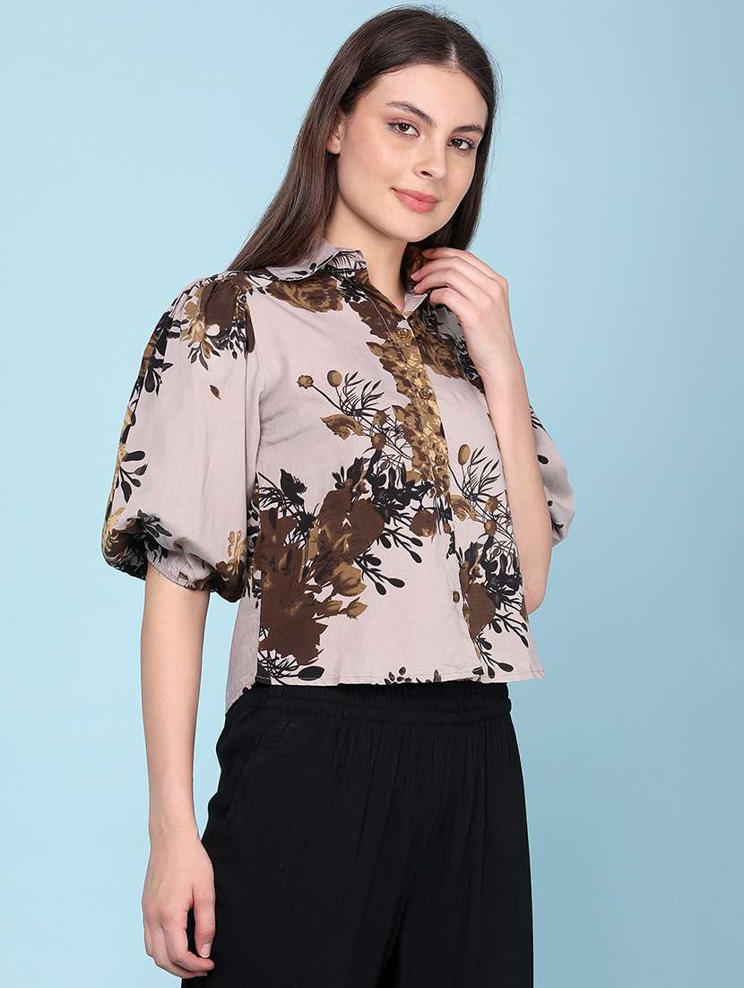 women printed puff sleeves collared regular shirt - 22439458 -  Standard Image - 3