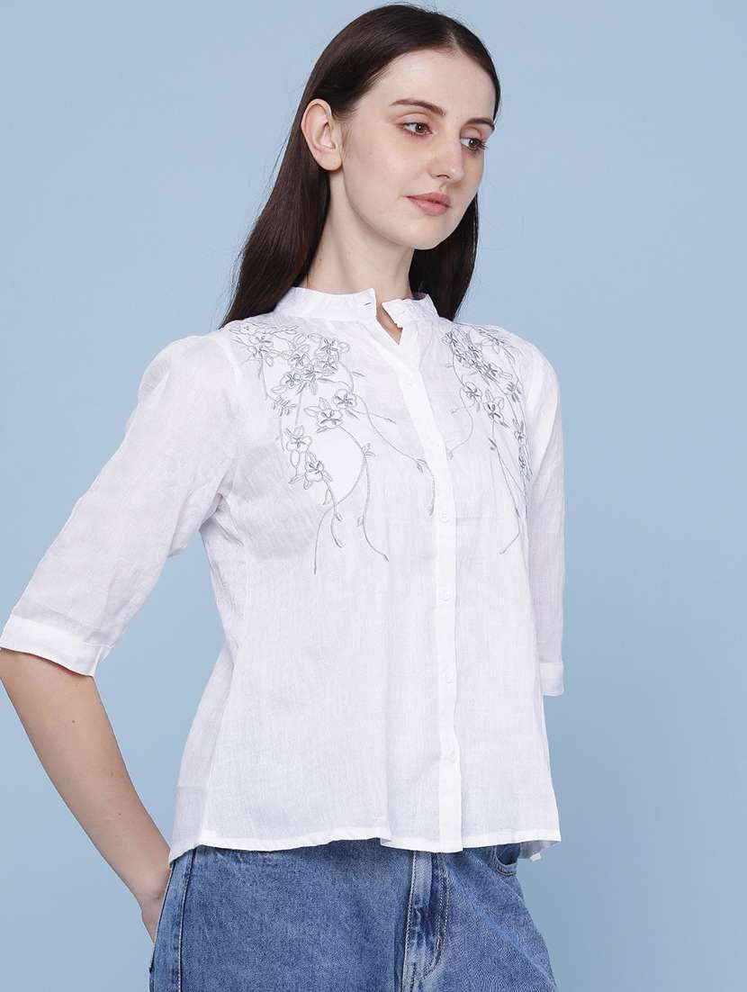 women embroidered mandarin neck regular shirt - 22439459 -  Standard Image - 3