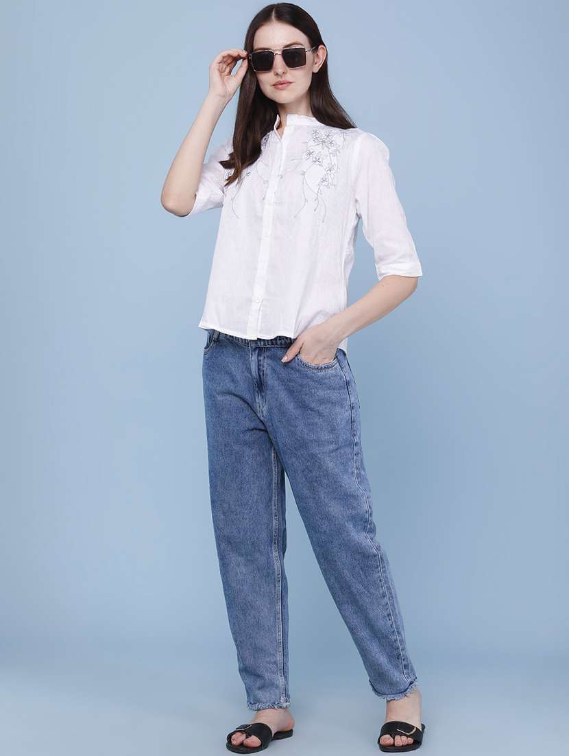 women embroidered mandarin neck regular shirt - 22439459 -  Standard Image - 5