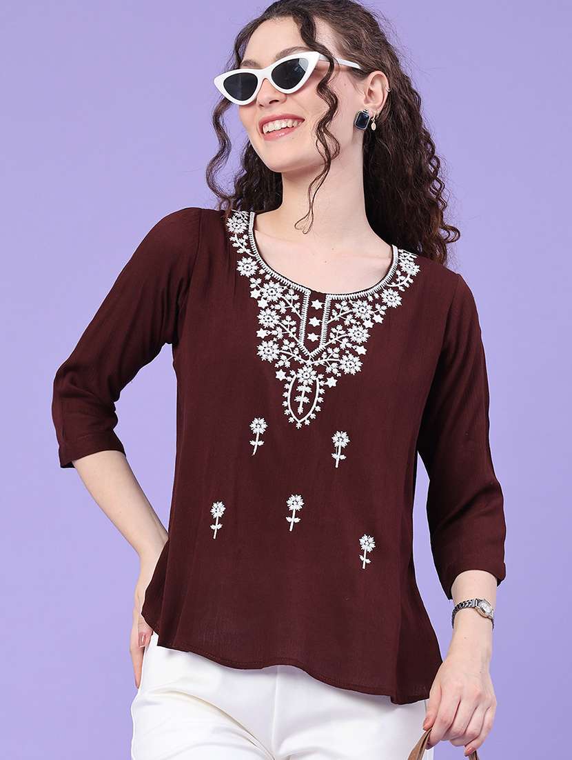 women embroidered round neck regular top