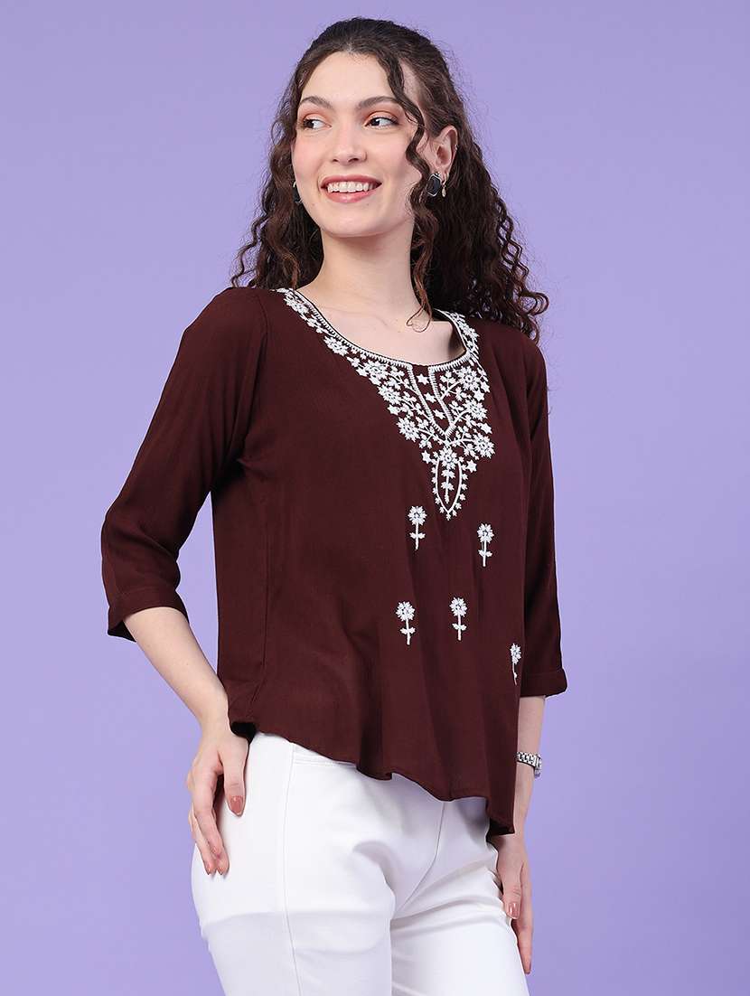 women embroidered round neck regular top - 22439462 -  Standard Image - 3