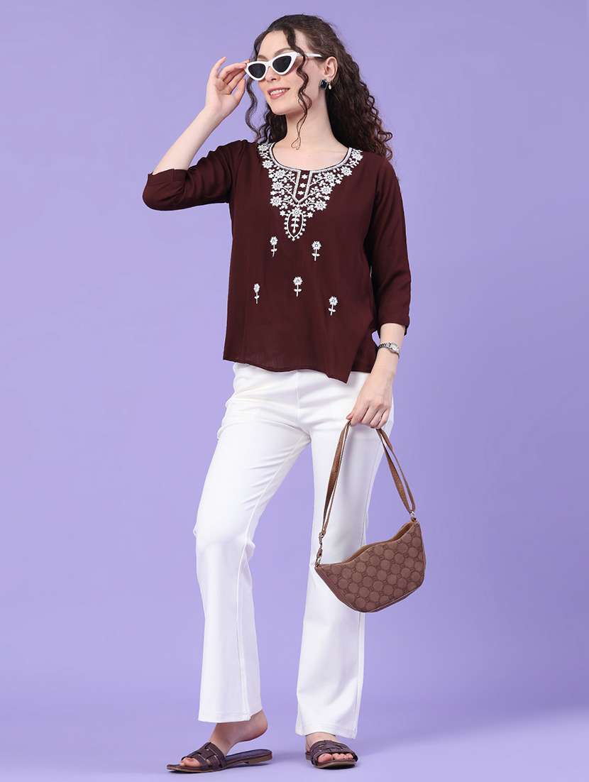 women embroidered round neck regular top - 22439462 -  Standard Image - 5