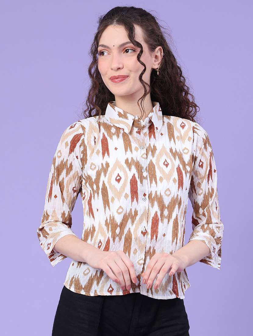 women printed three quarter sleeves regular shirt