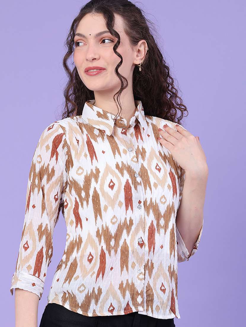 women printed three quarter sleeves regular shirt - 22439468 -  Standard Image - 3