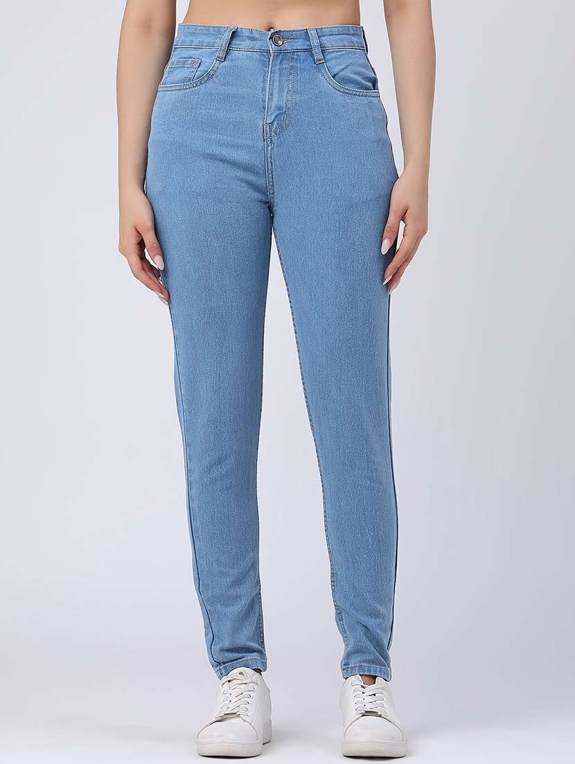 women solid high rise slim fit jeans