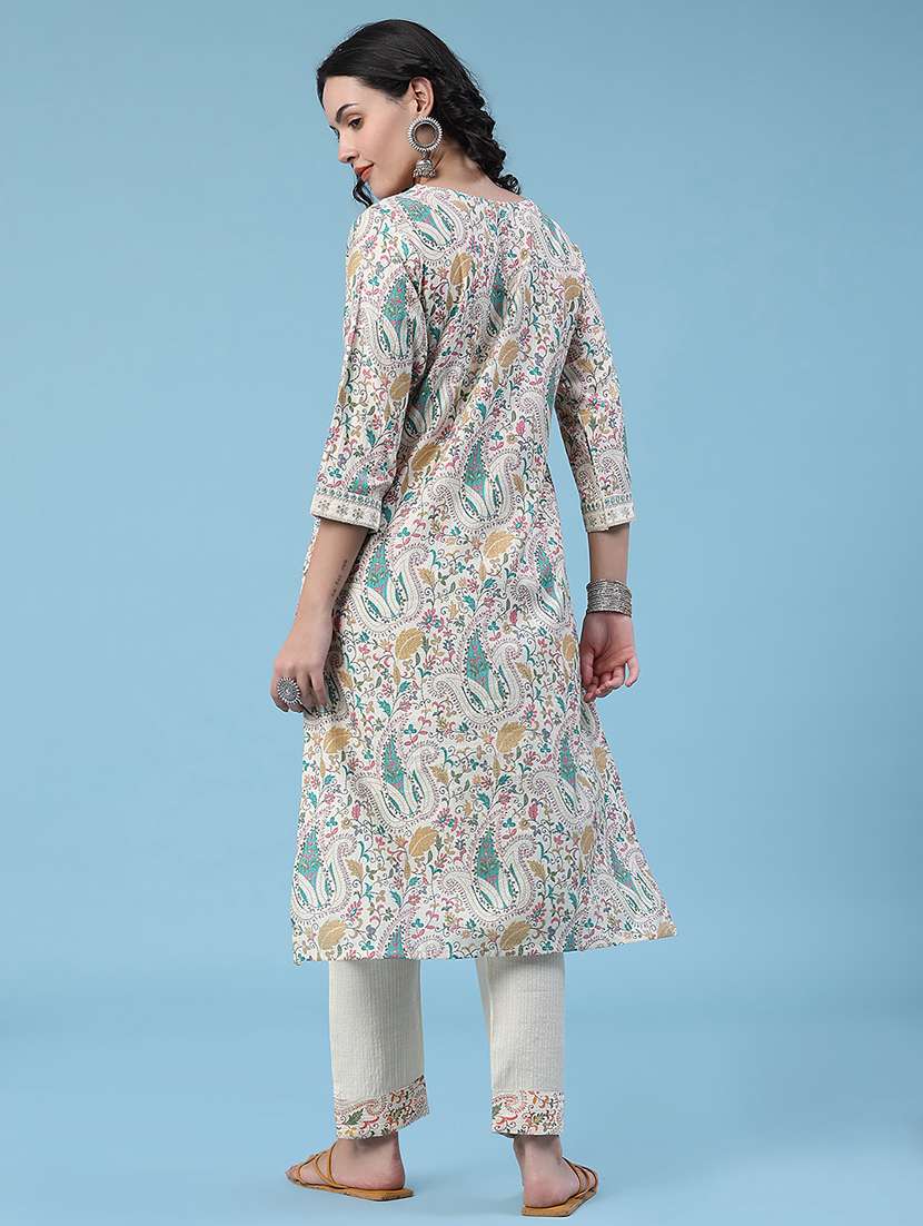 women self design three quarter sleeves kurta and pant set - 22439511 -  Standard Image - 3