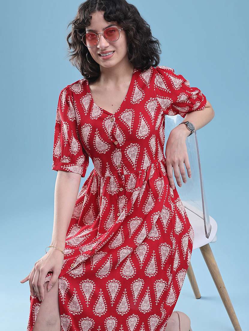 women printed short sleeves a-line dress