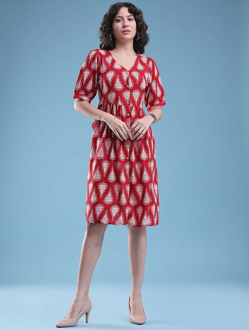 women printed short sleeves a-line dress - 22439596 -  Standard Image - 3