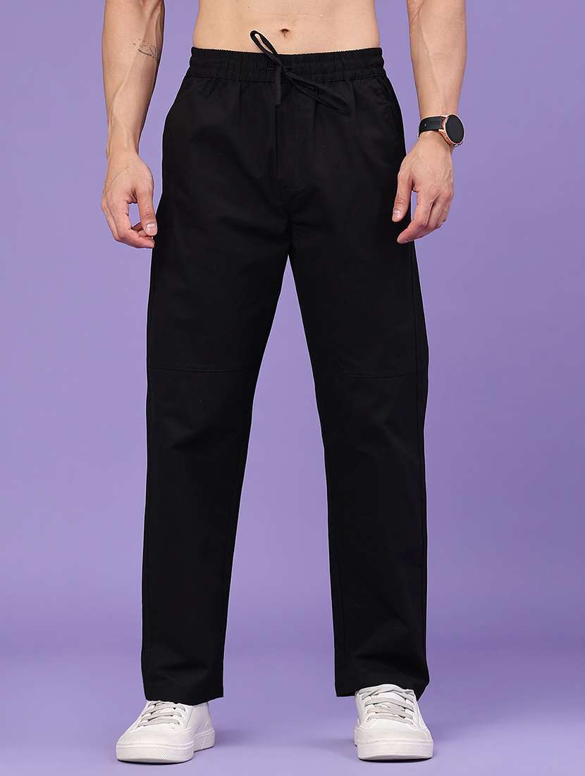 men solid mid rise full length track pant