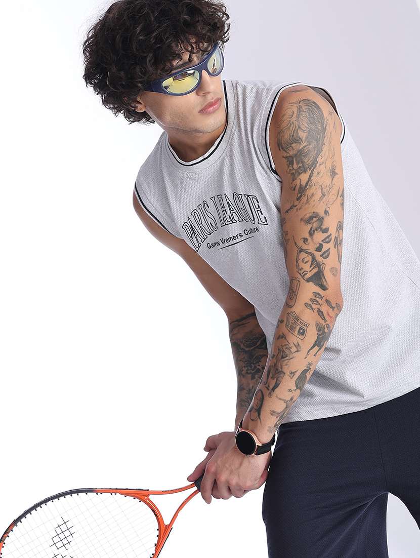 men typographic sleeveless shorts & vest co-ord set